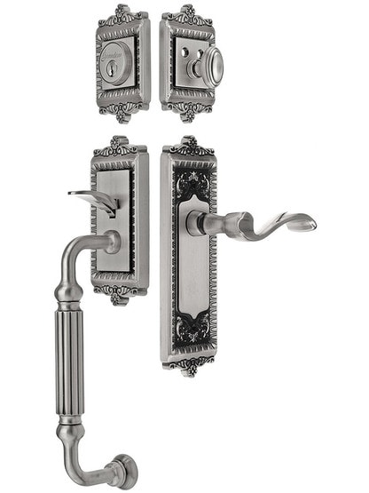Windsor Entry Lock Set in Antique Pewter Finish with Left-Handed Portofino Lever and